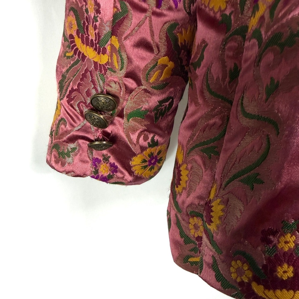 Aratta Silent Journey Renaissance Silk Jacquard Blazer Pink Floral Brocade Sz XS - Picture 12 of 12